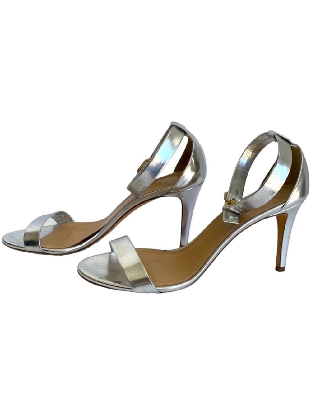 J. Crew Heels 9 Minimalist Silver Formal Sandals One Strap Metallic Strap ankle